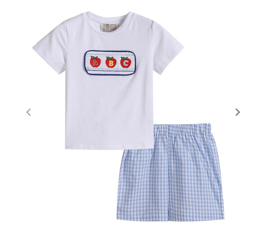 ABC Smocked Shirt and Blue Gingham Shorts Set